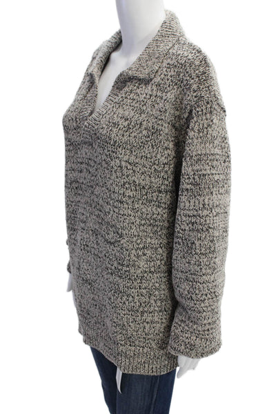 Zara Womens Long Sleeve V Neck Knit Boxy Sweatshirt Gray Size Large