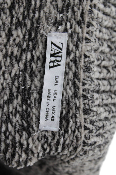 Zara Womens Long Sleeve V Neck Knit Boxy Sweatshirt Gray Size Large