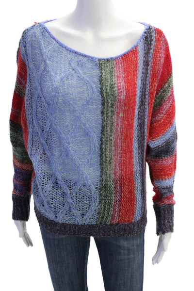Free People Womens Long Sleeve Scoop Neck Striped Open Knit Sweater Multi Small