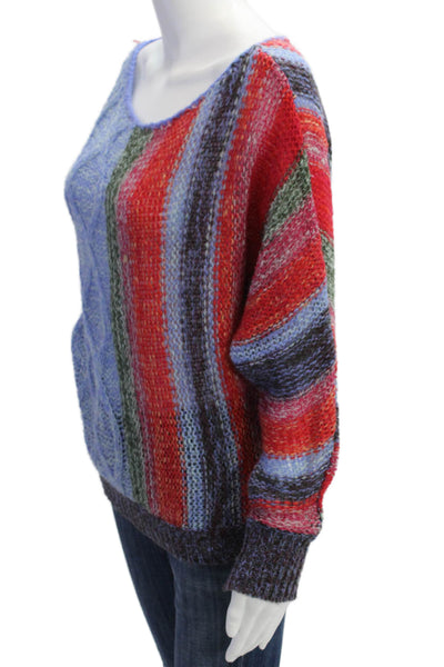 Free People Womens Long Sleeve Scoop Neck Striped Open Knit Sweater Multi Small
