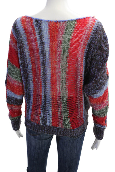 Free People Womens Long Sleeve Scoop Neck Striped Open Knit Sweater Multi Small