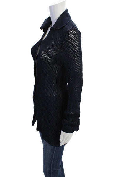 Solid & Striped Womens Button Front Collared Open Knit Shirt Navy Size XS