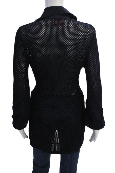 Solid & Striped Womens Button Front Collared Open Knit Shirt Navy Size XS