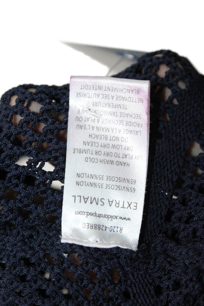 Solid & Striped Womens Button Front Collared Open Knit Shirt Navy Size XS