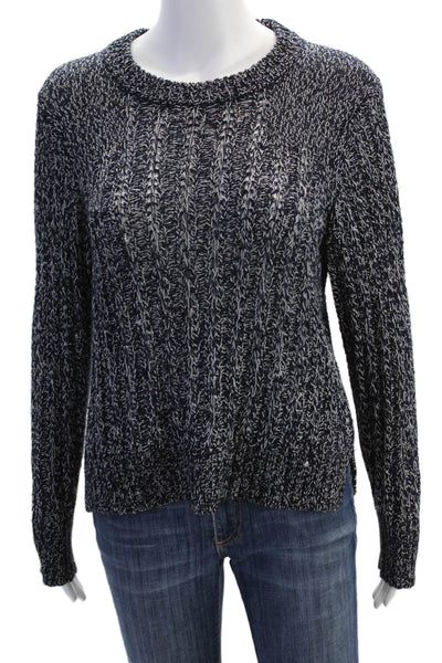Rag & Bone Womens Woven Crew Neck Sweater Navy Blue White Cotton Size Medium