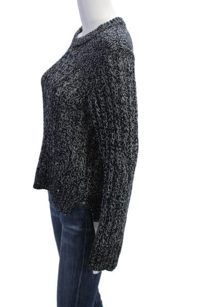 Rag & Bone Womens Woven Crew Neck Sweater Navy Blue White Cotton Size Medium