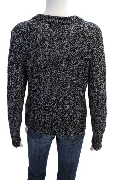 Rag & Bone Womens Woven Crew Neck Sweater Navy Blue White Cotton Size Medium