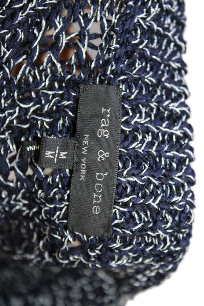 Rag & Bone Womens Woven Crew Neck Sweater Navy Blue White Cotton Size Medium