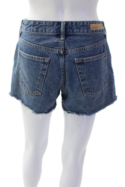 Grlfrnd Womens High Rise Fly Button Distress Denims Shorts Blue Size 25
