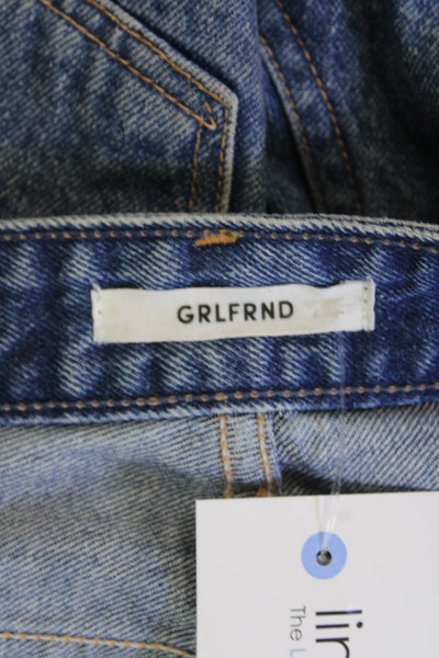 Grlfrnd Womens High Rise Fly Button Distress Denims Shorts Blue Size 25