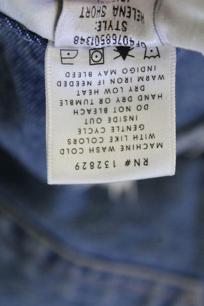Grlfrnd Womens High Rise Fly Button Distress Denims Shorts Blue Size 25