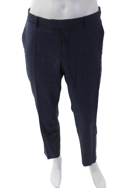Z Zegna Mens Wool Geometric Print Straight Slim Fit Dress Pants Blue Size 36