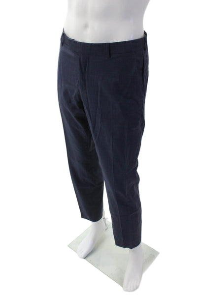 Z Zegna Mens Wool Geometric Print Straight Slim Fit Dress Pants Blue Size 36
