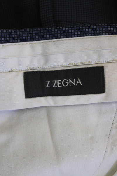 Z Zegna Mens Wool Geometric Print Straight Slim Fit Dress Pants Blue Size 36