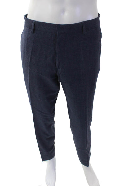 Hugo Boss Mens Wool Straight Leg Slim Fit Zip Fly Dress Pants Blue Size 42