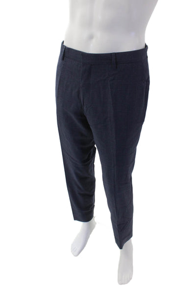 Hugo Boss Mens Wool Straight Leg Slim Fit Zip Fly Dress Pants Blue Size 42