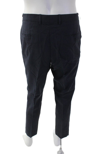 Hugo Boss Mens Check Print Straight Leg Pleated Front Dress Pants Blue Size 41