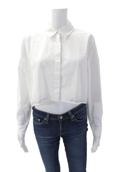 Zara Womens Crop Button-Down Shirt White Size S