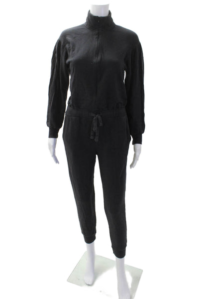 Monrow Womens 1/2 Zip Jumpsuit Gray Size XS