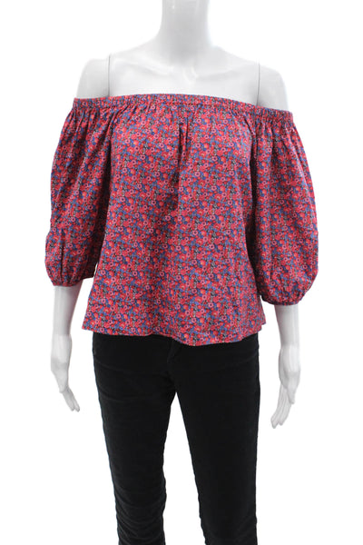 Ba&Sh Womens Cotton Scoop Neck Long Sleeve Floral Blouse Red Size S