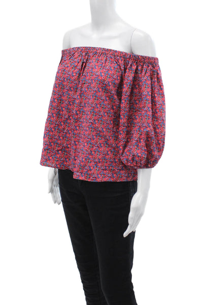 Ba&Sh Womens Cotton Scoop Neck Long Sleeve Floral Blouse Red Size S