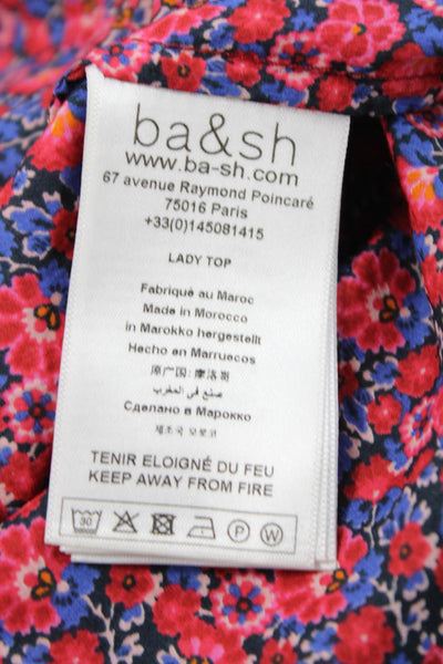 Ba&Sh Womens Cotton Scoop Neck Long Sleeve Floral Blouse Red Size S