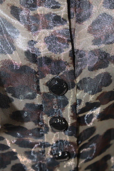 Zara Womens Sheer Animal Print Button Down Neck Tied Blouse Brown Size XS
