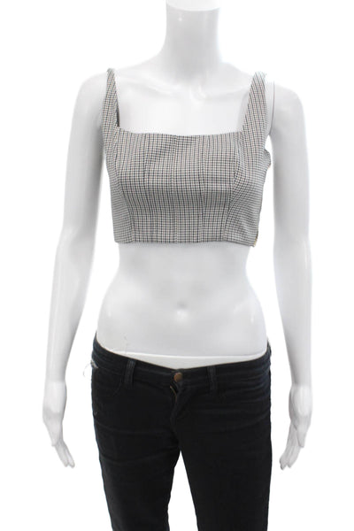 Toccin Womens Mini Houndstooth Print Sleeveless Zippered Crop Top White Size XS