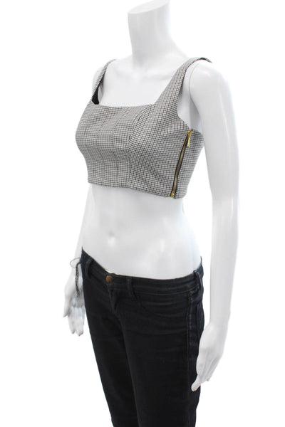 Toccin Womens Mini Houndstooth Print Sleeveless Zippered Crop Top White Size XS