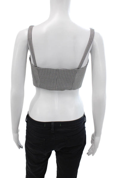 Toccin Womens Mini Houndstooth Print Sleeveless Zippered Crop Top White Size XS
