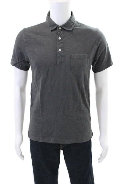 J Crew Mens Short Sleeve Collared Pocket Polo Shirt Gray Cotton Size Small