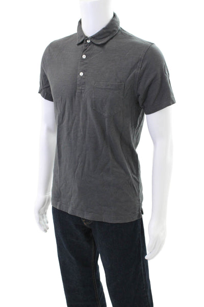 J Crew Mens Short Sleeve Collared Pocket Polo Shirt Gray Cotton Size Small