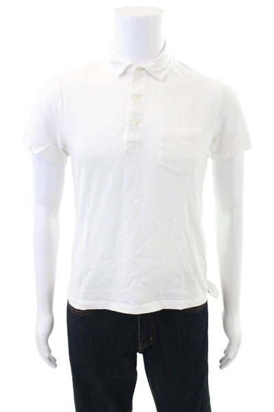 J Crew Mens Short Sleeve Collared Pocket Polo Shirt White Cotton Size Small