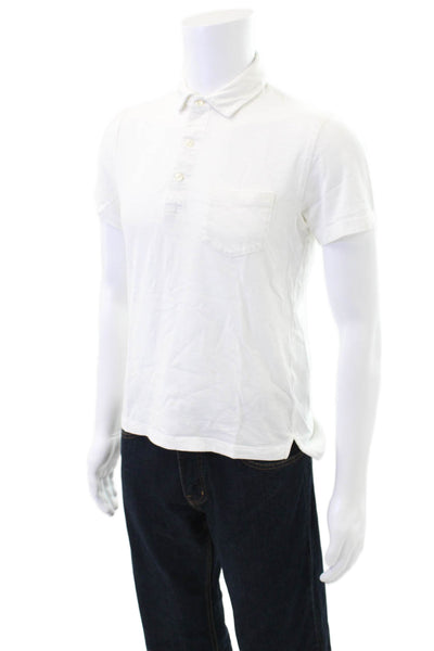 J Crew Mens Short Sleeve Collared Pocket Polo Shirt White Cotton Size Small
