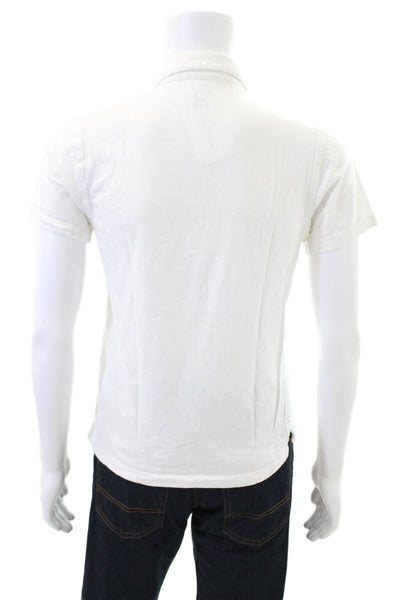 J Crew Mens Short Sleeve Collared Pocket Polo Shirt White Cotton Size Small