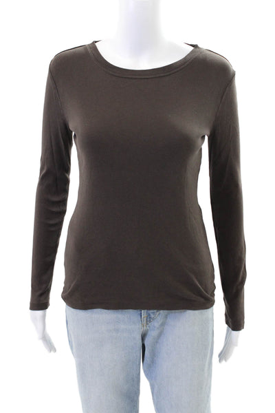 J Crew Womens Cotton Long Sleeve Round Neck Casual Top Brown Size XS