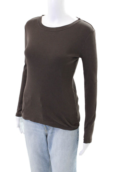J Crew Womens Cotton Long Sleeve Round Neck Casual Top Brown Size XS