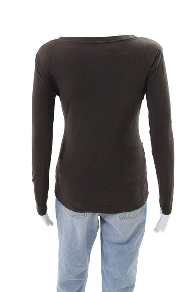 J Crew Womens Cotton Long Sleeve Round Neck Casual Top Brown Size XS