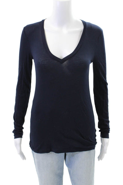 J Crew Womens Cotton Long Sleeve V-neck Fitted Top Navy Size XS