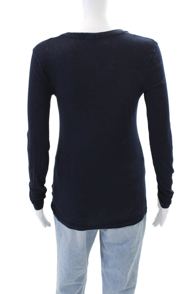 J Crew Womens Cotton Long Sleeve V-neck Fitted Top Navy Size XS