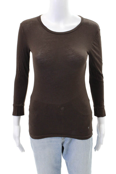 J Crew Womens Long Sleeve Round Neck Casual T-shirt Brown Size XS