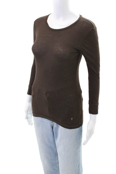J Crew Womens Long Sleeve Round Neck Casual T-shirt Brown Size XS