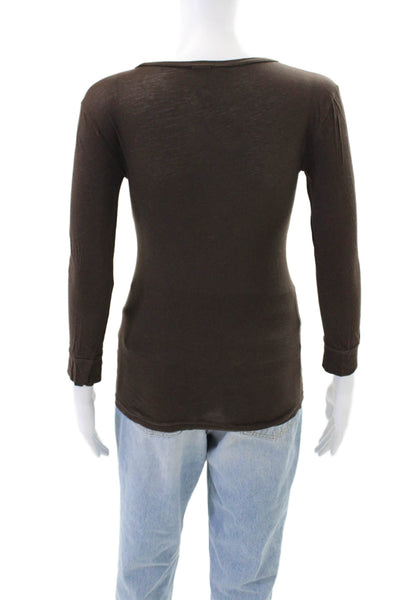 J Crew Womens Long Sleeve Round Neck Casual T-shirt Brown Size XS