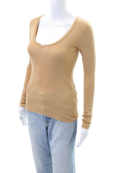J Crew Womens Textured V-neck Long Sleeve Knit Top Nude Size XS