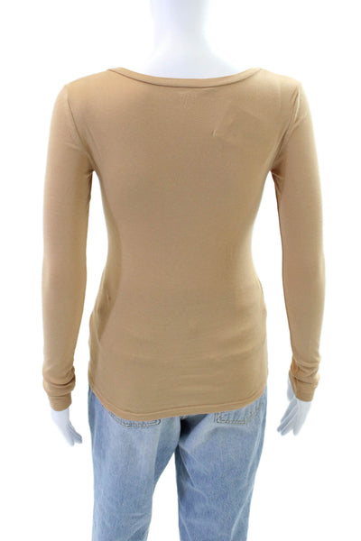 J Crew Womens Textured V-neck Long Sleeve Knit Top Nude Size XS