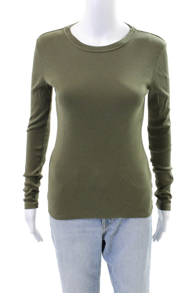 J Crew Womens Cotton Long Sleeve Round Neck knit Top Green Size XS