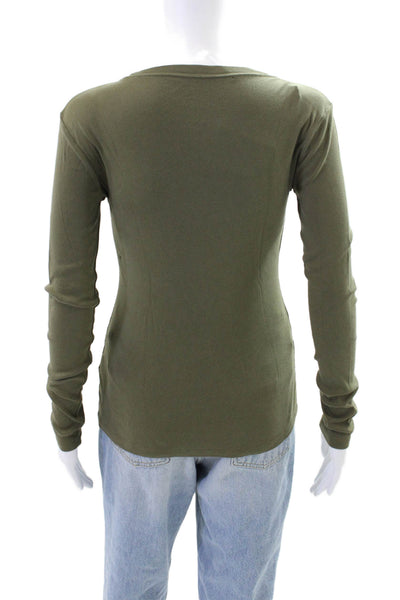 J Crew Womens Cotton Long Sleeve Round Neck knit Top Green Size XS