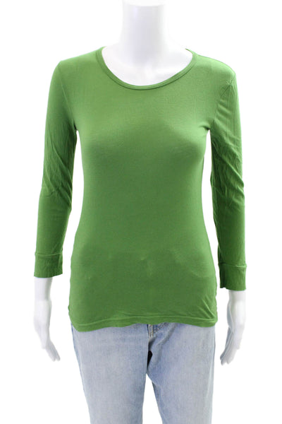 J Crew Womens Textured Round Neck Long Sleeve Top Green Size XS