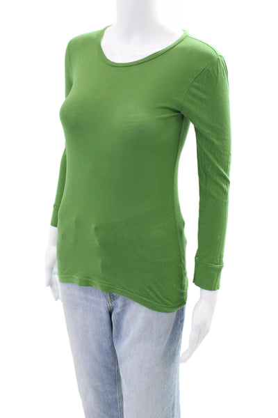 J Crew Womens Textured Round Neck Long Sleeve Top Green Size XS