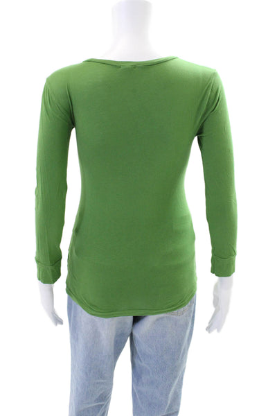 J Crew Womens Textured Round Neck Long Sleeve Top Green Size XS